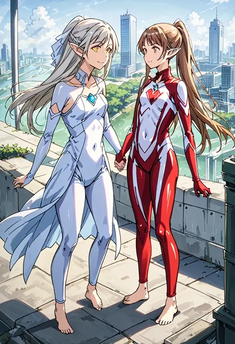 2girls, multiple girls, two female characters,(mother and daughter:1.3), height difference, anime style, 4k quality, masterpiece...