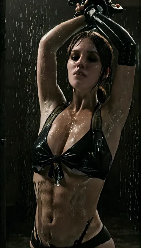 Quiet1024, dark, short lighting technique, cinematic, sweaty armpits,see through ,,dripping with sweat,arms up, armpits detailed