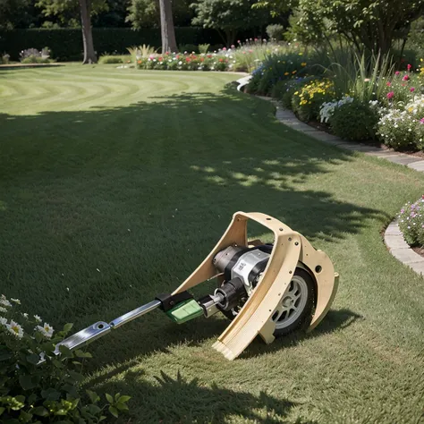 Cutting the grass beautiful garden brush cutter