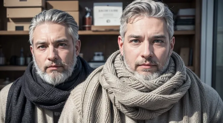 bushy man with a beard and scarf, gray hair and beard, 53 years old man with dark gray hair, some gray hair in his beard, short white beard, Gray beard, silver hair and beard, he has a beard and gray hair, gray beard , well-groomed white beard and hair, wh...