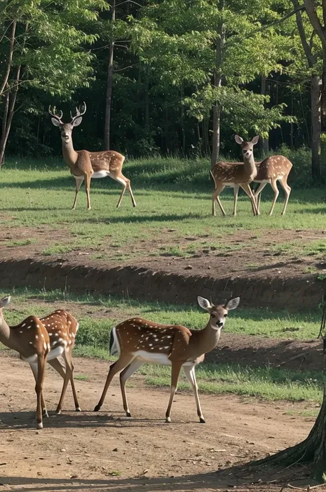 Deer taking care of the environment and its children