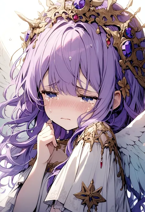 angel , tears, sadness, wings , purple hair 