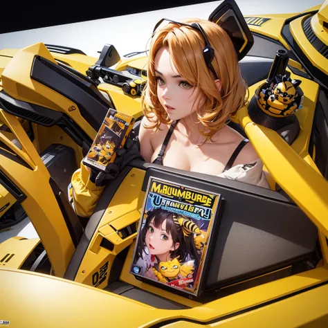 (Ultra hd), (full hd 8k regulations), (masterpiece), transformer ( bumblebee) with anime Garfield the cat combo