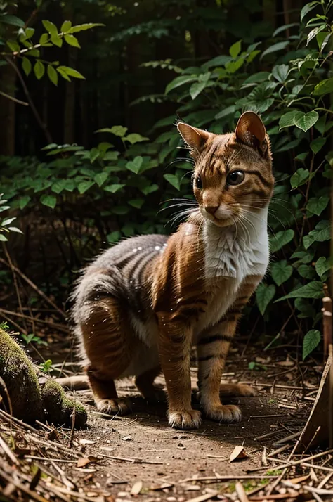 illustration of a kitten living in the forest with a squirrel