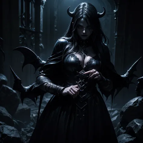 a sexy dark witch woman, a goat devil, dancing, magic circle, sinister mysterious environment, (best quality,4k,8k,highres,masterpiece:1.2),ultra-detailed,(realistic,photorealistic,photo-realistic:1.37),dark fantasy, occult, dark magic, moody lighting, dra...