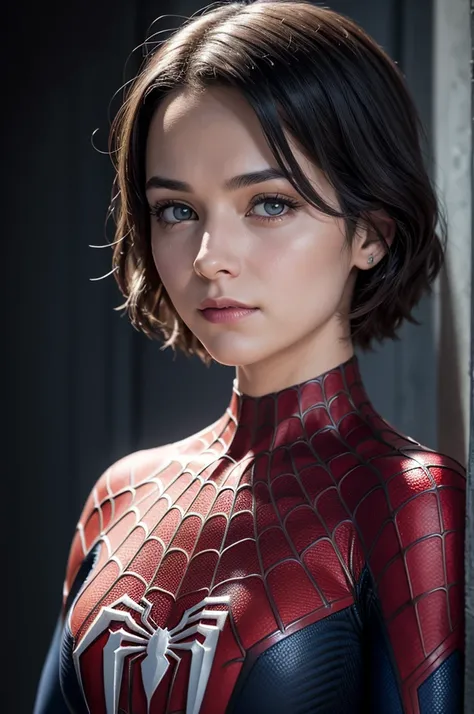 A photograph of Spider-Man, without mask, the 20s, bonitas, face detailed, looking at the camera, portraite, 8k hd, high qualiy