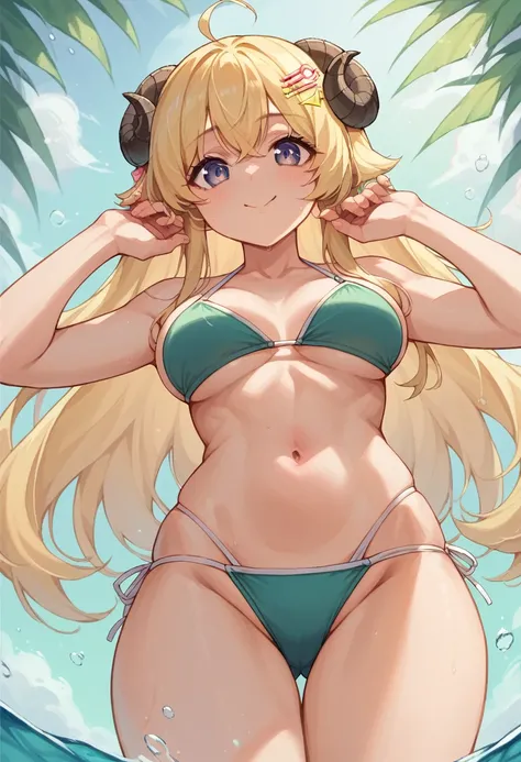 (masterpiece,Highest quality),Intricate details,One girl,Watame Base,Swimwear,bikini,Long Hair,Ahoge,Hair Clip,nsfw