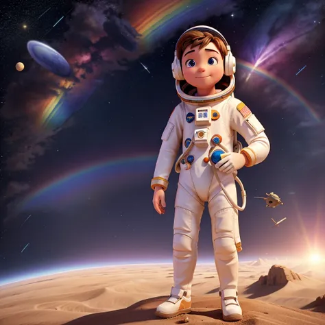 Astronaut with a rainbow in the background