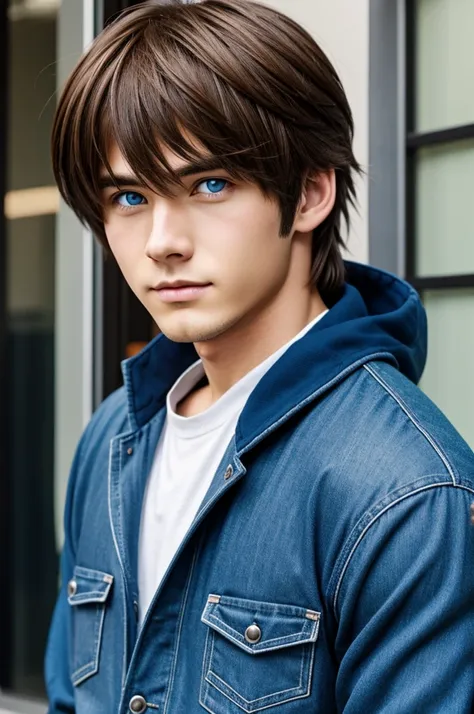 Anime boy brown hair and blue eyes