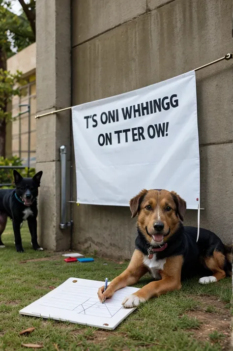 Dogs and a banner to write things down