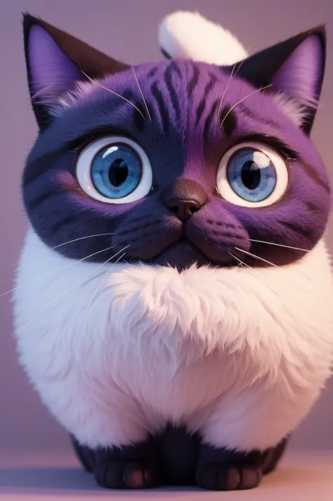 Cute cat 3d cartoon chubby and purple big eyes 4d vibrant colors strong colors Happy texture 