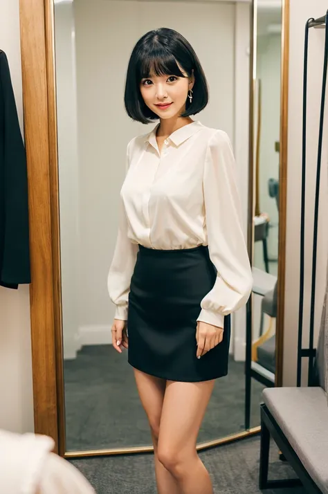 Suit, backstage at studio, talent agency manager,((full body)),((photo)),((best qualtiy, 8K, tmasterpiece:1.3)), Focus:1.2, perfect figure beautiful girl:1.4,1girl,cowboy shot,look at viewer,incredibly absurd, beautiful and cute girl with a photorealistic ...