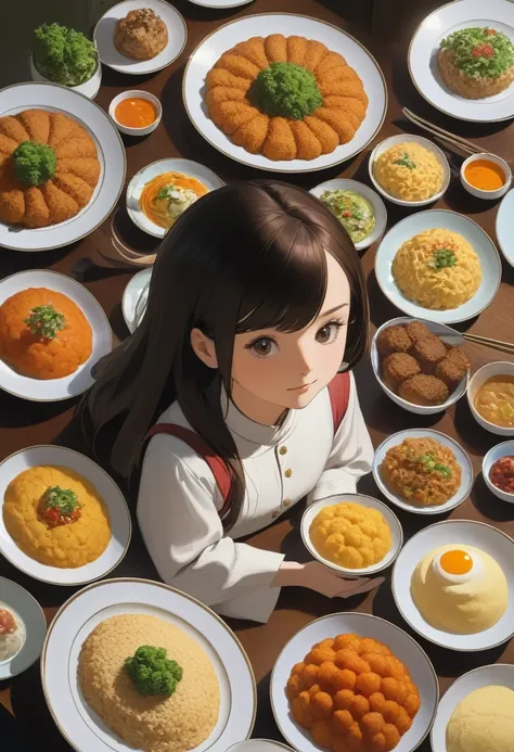 She arranges the food on the plate meticulously.