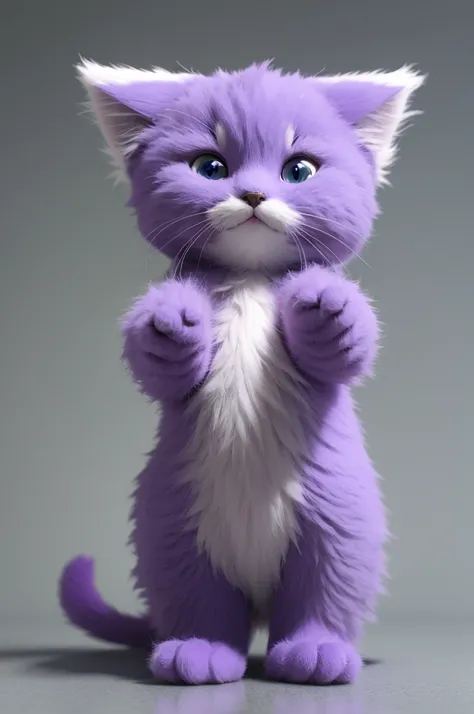 3d purple fluffy cat with arms quietly