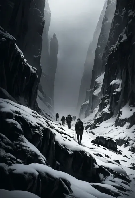 a disturbing and haunting scene of hikers bodies found in the snow, with strange markings on their skin, hyper-detailed, dark and gloomy atmosphere, muted color tones, dramatic lighting, photorealistic, masterpiece