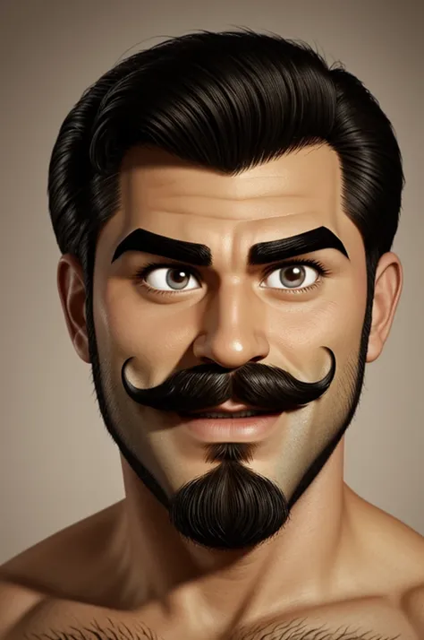 Chico Disney pixar style, mustache and beard with big eyebrows