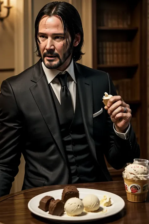 sad john wick eating ice cream 