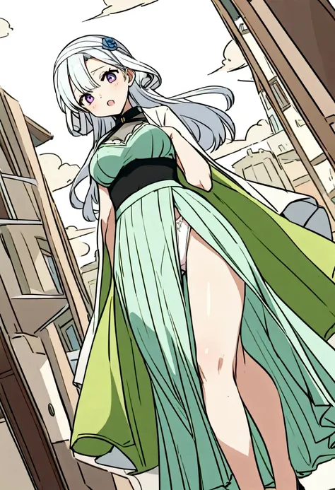 音無響子
Low - Angle、
Low - Angle、Long skirt、Hold down your skirt that is being blown up by the strong wind、Anime white panties in a strong wind、Crotch is visible
ローレグのパンツ、Color: White、
Crotch is visible、
、Lined、White lace lining、
