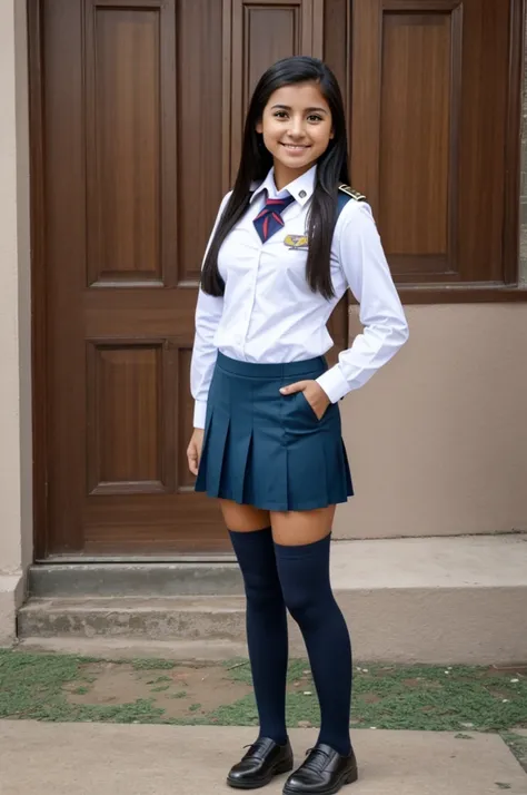 Me in full body being the prettiest girl in my school with the uniform, I have Bolivian features