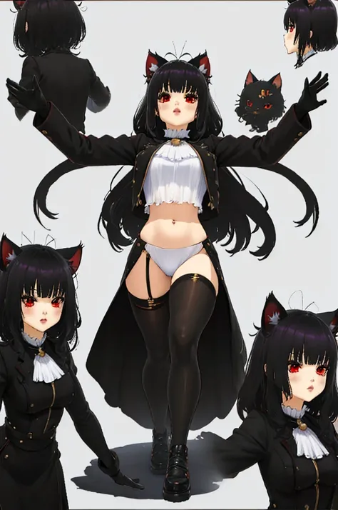 junkotvv, black hair with cat ears and red eyes with comfortable clothes