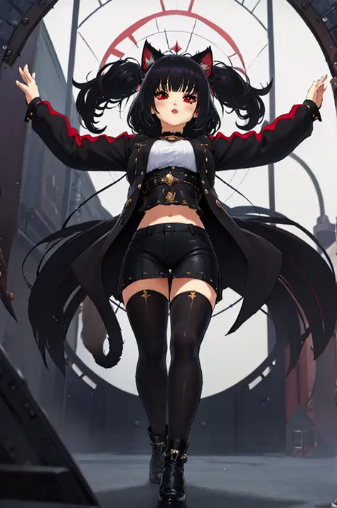 junkotvv, black hair with cat ears and red eyes with comfortable clothes