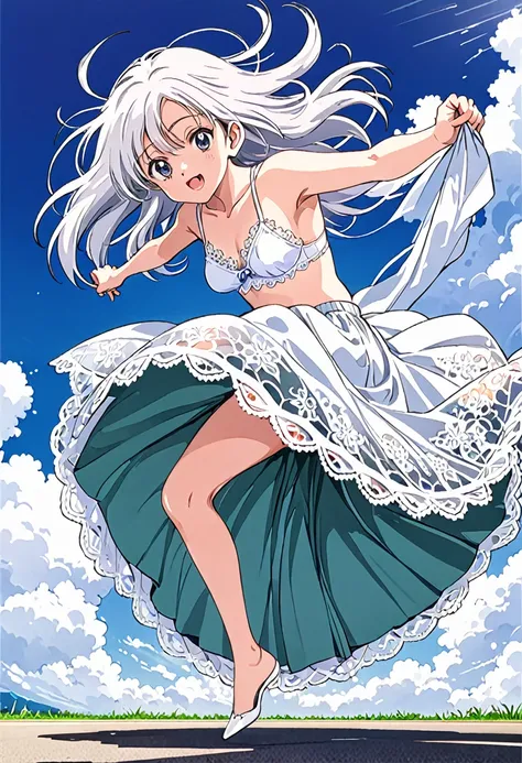 音無響子
Low - Angle、
Low - Angle、Long skirt、Hold down your skirt that is being blown up by the strong wind、Anime white panties in a strong wind、Crotch is visible
ローレグのパンツ、Color: White、
Crotch is visible、
、Lined、White lace lining、
