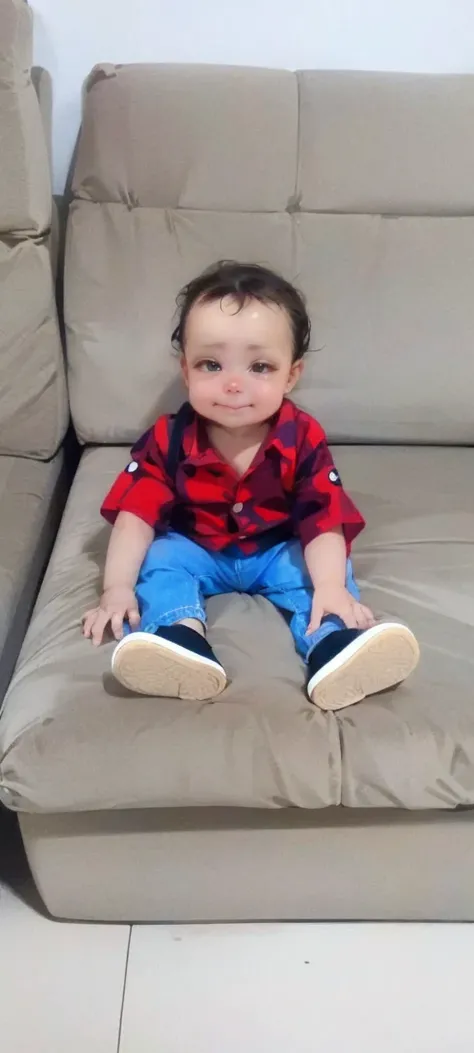 1-year-old baby, dressed in Mickey safari outfit 