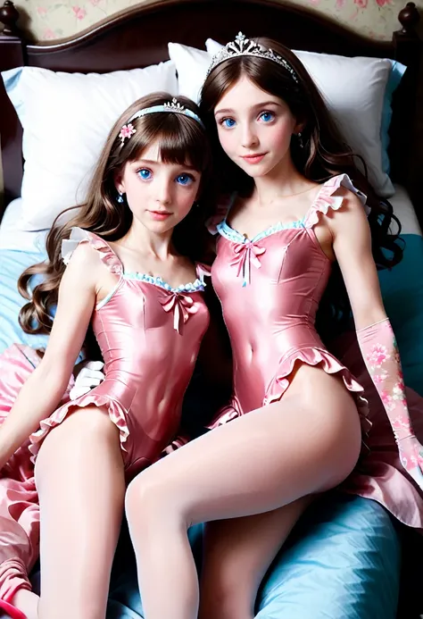 (Style-Princess) (1 man, 1 catgirl) (hetero, couple) (crossdressing, fully clothed) (brown hair, blue eyes) (portrait) (womens clothes only) (womens beautifully feminine skintight velvet floral print frilly girly pink adorable ballet leotards) (white opaqu...