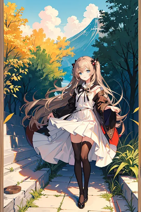 1girl,  solo, outdoors, long hair, holy place, Original,(Illustration:1.1),(Best Quality),(masutepiece:1.1),(the Extremely Detailed CG Unity 8K Wallpapers:1.1), (Colorful:0.9),(mid-shot:0.95),(extremely detailed beautiful face),(Solo:1.2), (girl),(((Lori))...