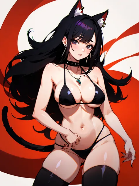 ((Long Straight Black hair)), Perfect face, Choker, Punk earrings, ((Tall)), ((High Quality)), Necklace, ((Mature)), Pretty Eyes, Sharp Nails, Bangs, ((1 Girl)), Hot, ((Multiple Earrings)), Natural Tits, 1 girl, Beautiful, Sexy, Spiky Earrings, Adult, Spik...