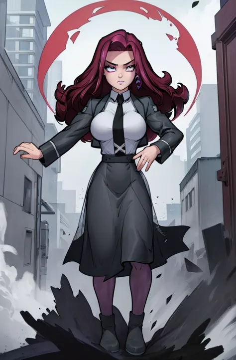 masterpiece. detailed eyes, rabiestlagomorph, waist-length reddish purple hair, large breasts, black dress, magic_high_school_un...