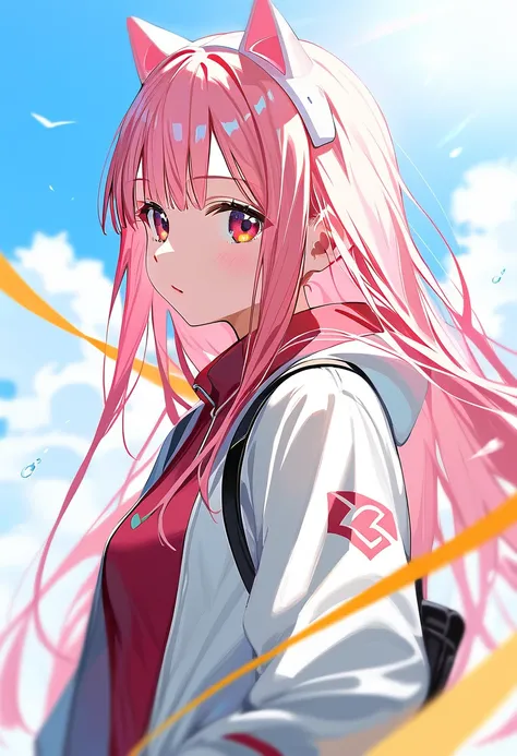 score_9, score_8, score_7_up, ((Best resolution)), ((high quality:1.2)), Work of art, 8k, extremely detailed, ((High detail:1.2)), Sakimi-chan, (Zero Two), a girl with 18 years old,