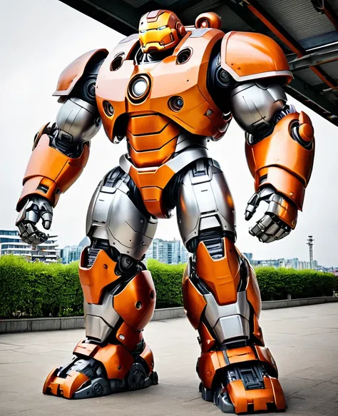 Hulkbuster, giant robot, orange silver colour random, full body, hulkbuster style,