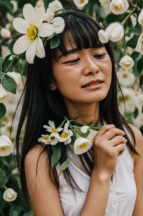 Woman crying izote flower