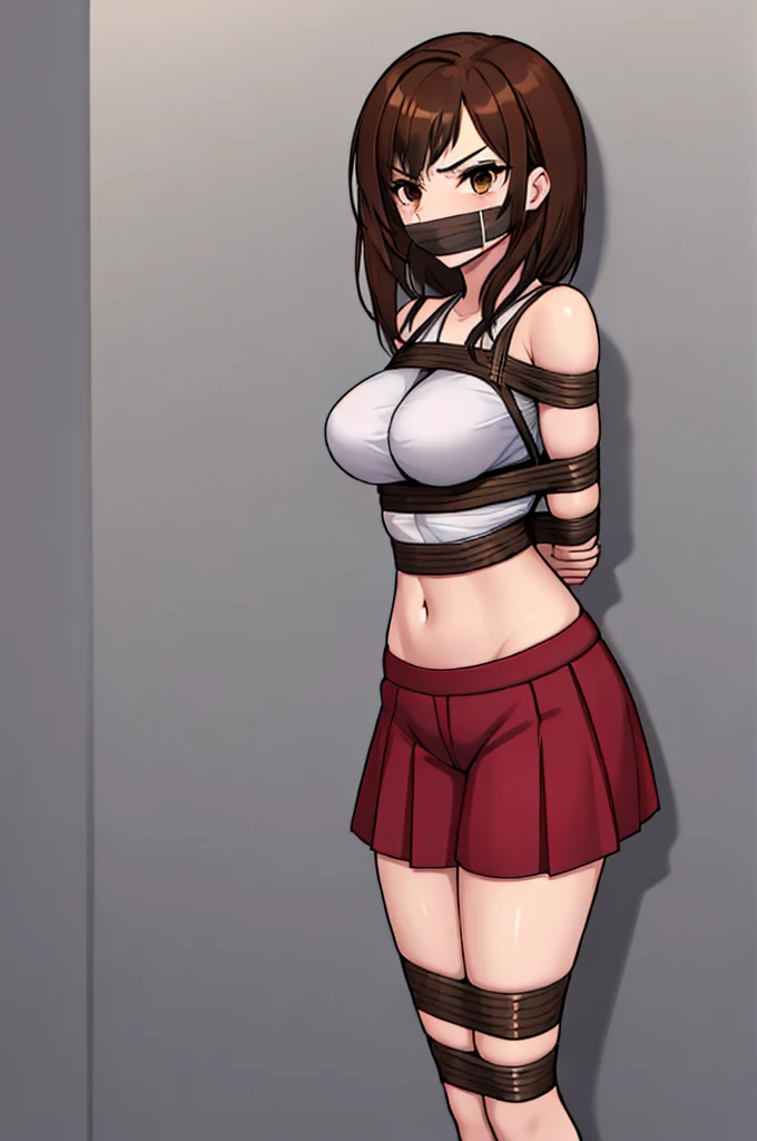 (absurdres, 8k, 4k, masterpiece, hyper extreme detailed:1.2), solo, 1girl, 1girl, solo, front view, perfect anatomy, cowboy shot, perfect face, 1girl, portrait, solo, Female, Mature Female, long hair, brown hair, white skirt, eyepatch, black eyepatch, anno...