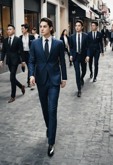 In town,People walking around in suits