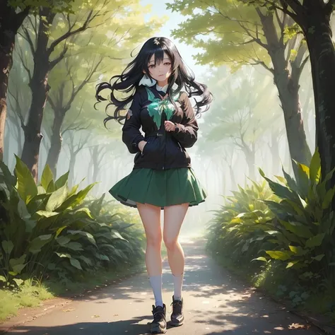 anime girl with long black hair walking down a path in a forest, anime art wallpaper 8 k, anime lush john 8k woods, anime style 4 k, anime art wallpaper 4 k, anime art wallpaper 4k, 4k anime wallpaper, anime wallpaper 4 k, anime wallpaper 4k, anime visual ...