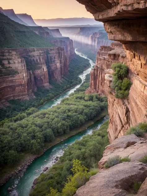 river view, flowing through the valley, against the background of the mountain, sunset in the valley, mountains river trees, gre...