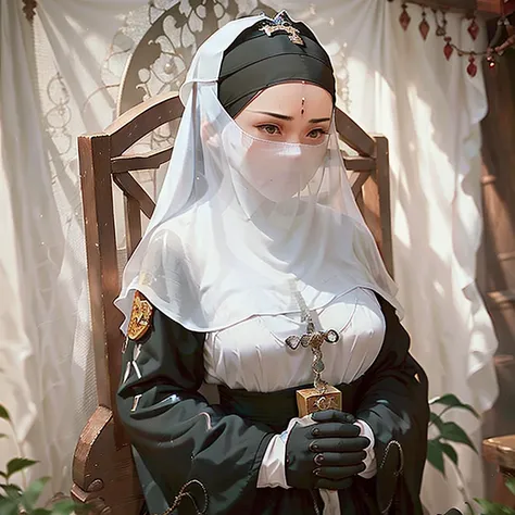 (Masterpiece, Young Nun), (High Quality, Spiritual Figure), (Female Character, Religious Icon), (Detailed Attire, Habit), (Nuns Veil, Covered Head), (Bare Neckline, Modest Plunge), (A veil covering the mouth, face veil fit his face, Long gloves), (Natural ...