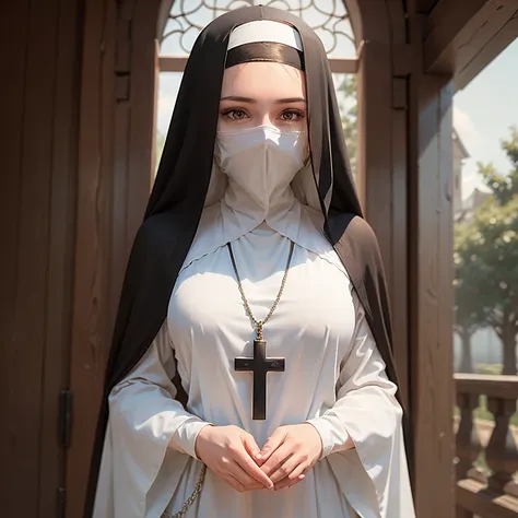 (Masterpiece, Young Nun), (High Quality, Spiritual Figure), (Female Character, Religious Icon), (Detailed Attire, Habit), (Nuns Veil, Covered Head), (Bare Neckline, Modest Plunge), (A veil covering the mouth, face veil fit his face, Long gloves), (Natural ...