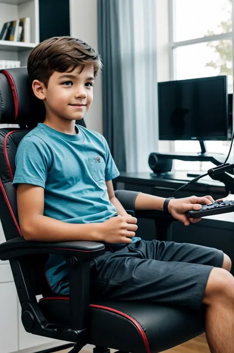 
A boy sitting on a gaming chair