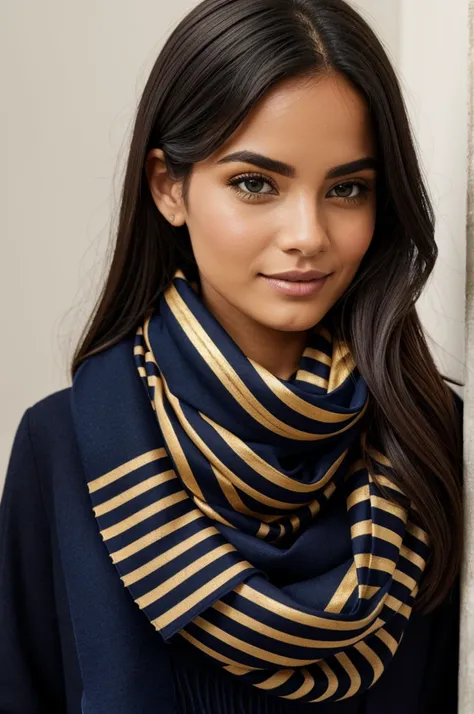 Navy blue scarf with gold stripes
