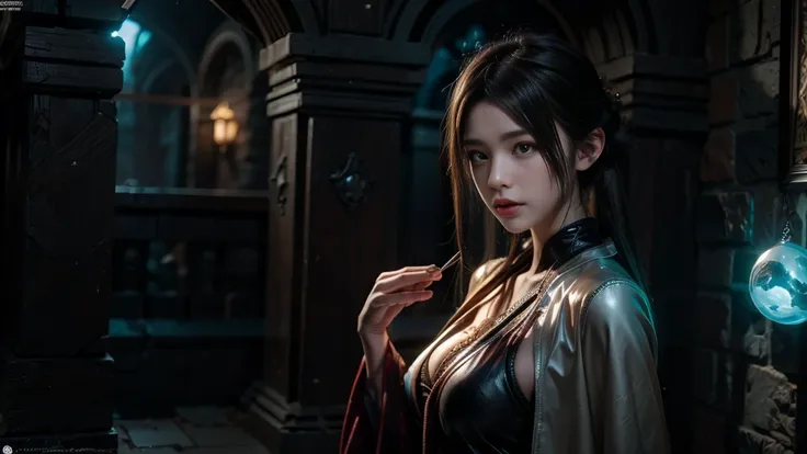 Female Mage Close-up, Girl in robe, 2. 5D CGI anime fantasy artwork, Large Breasts，Epic fantasy digital art style, detailed Digital 2D fantasy art, Digital 2D fantasy art, Gorgeous female mage,Looking at the camera，（glowing magic：1.7） Role Playing Game Cha...