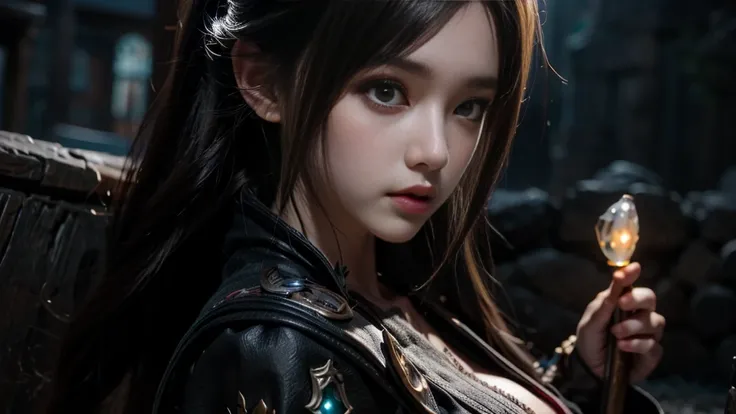 Female Mage Close-up, Girl in robe, 2. 5D CGI anime fantasy artwork, Large Breasts，Epic fantasy digital art style, detailed Digital 2D fantasy art, Digital 2D fantasy art, Gorgeous female mage,Looking at the camera，（glowing magic：1.7） Role Playing Game Cha...