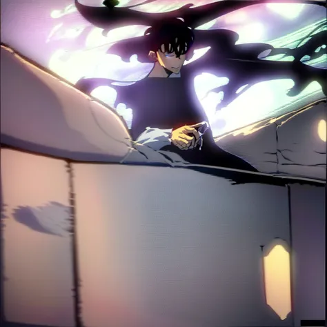 anime styling, Boy sitting on a gaming chair, with money in hands and on the table, behind him a computer, freezing weather, vivid colors, cinematic shading, CG anime