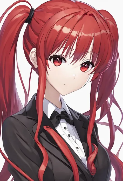 Anime Woman Red Hair Twintail With Suit Red