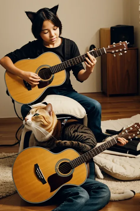 Cat playing guitar
