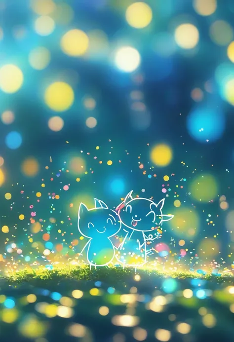 wallpaper，32k，Cartoon Animals Close-up Blue Background、Blurred dream pictures、Strong bokeh effect