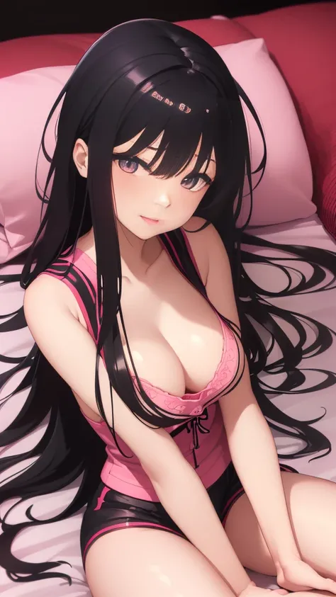 ((masterpiece, masterpiece, Highest quality, Super Definition, High resolution)), alone, beautiful girl, Shining Eyes, Perfect Eyes, 16 years old, Blue Theme, Small breasts、Cleavage、Open your clothes、Straight long black hair、Red and black hair、Small breast...