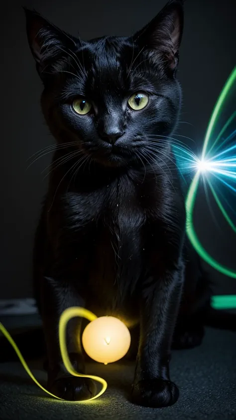 Black cat with a glowing aura around it 